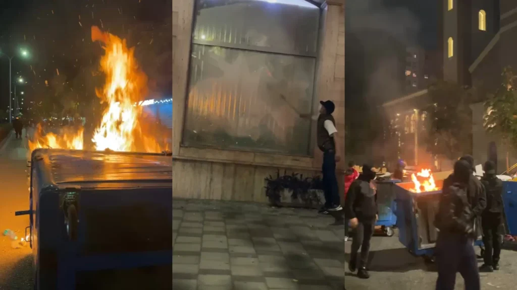 Protestuesit thyejnë xhamat e bizneseve, mes tyre një bankë e nivelit të dytë në “Vasil Shanto”