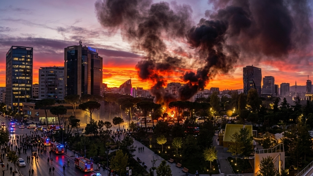 Pamje apolitike nga Tirana! Fiken dritat në bulevard, protestuesit hedhin molotovë dhe pllaka guri drejt policisë