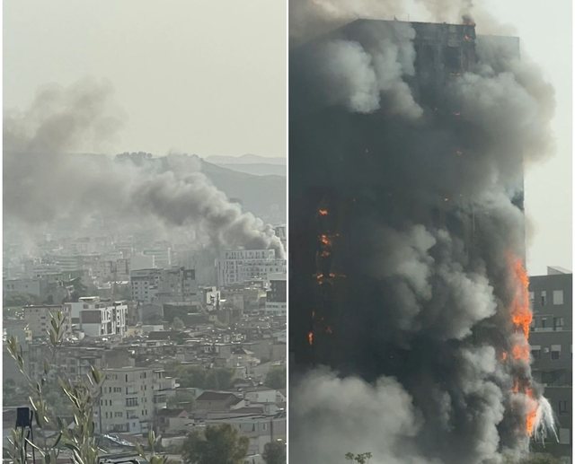 Zjarr i madh në një pallat pranë QSUT, flakët rrezikojnë të gjithë kompleksin