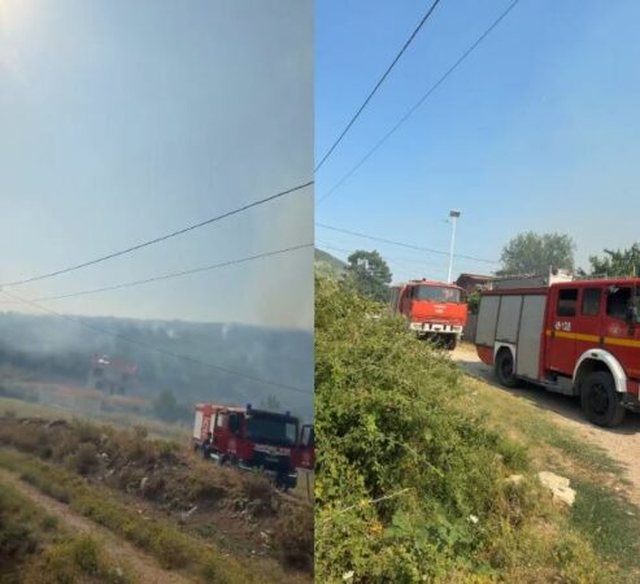 Zjarri përhapet pranë banesave në Fermën e Rromsit në Mallakastër, zjarrfikësit në luftë me flakët