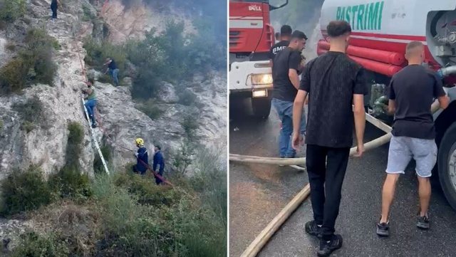 Përveç zjarrit, tjetër rrezik në Krujë, gurët shkëputen nga mali dhe bien në rrugë