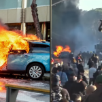 Tensione në bulevardin “Dëshmorët e Kombit”, protestuesit shkatërrojnë dhe i vënë flakën një automjeti