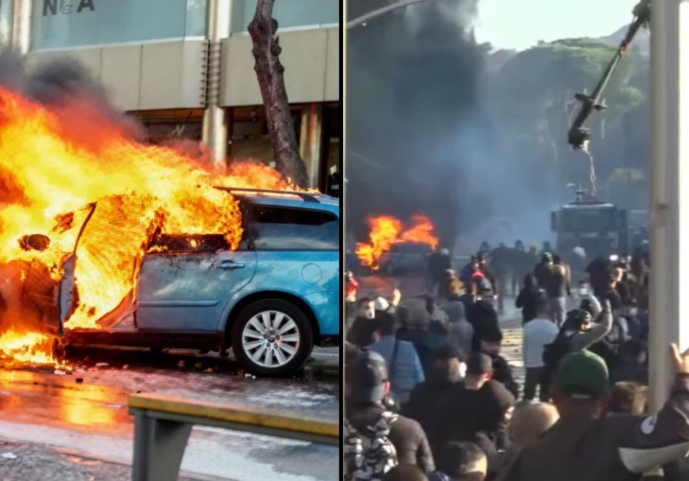 Tensione në bulevardin “Dëshmorët e Kombit”, protestuesit shkatërrojnë dhe i vënë flakën një automjeti