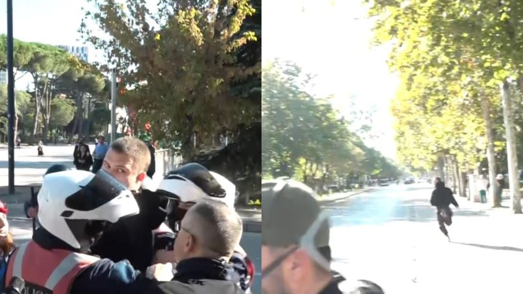 Disa efektivë kapin një protestues…, i riu u ikën nga duart policëve dhe “fluturon”!