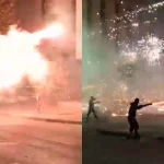 Sulmohet selia e PS-së, fishekzjarrë edhe drejt efektivëve, protestuesit djegin edhe një kioskë